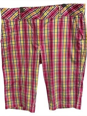 Lija Pink, Yellow & Navy Plaid Capris S10